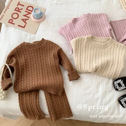 0-4Yrs Baby Clothes Sets Knitted Cotton Autumn Newborn Boy Girl Infant Clothing Tops And Pants Knitted Sweater Baby Pajamas Sets