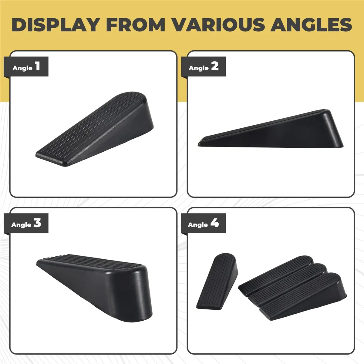 *A* 4 Pack Door Stop Wedges, Rubber Non-Scratching Door Stoppers for Home and (Black)