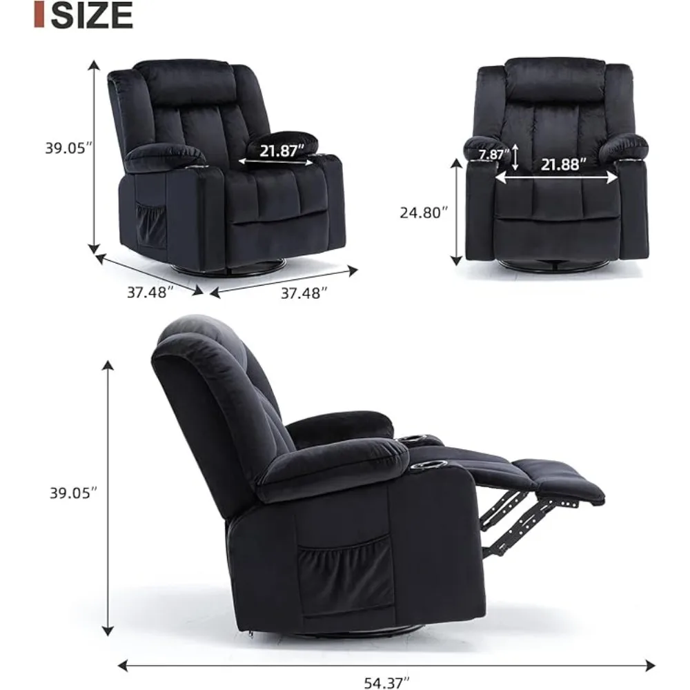 Recliner Chair Massage Rocker with Heated 360 Degree Swivel Lazy Boy Recliner Single Sofa Seat with Cup Holders for Living Room