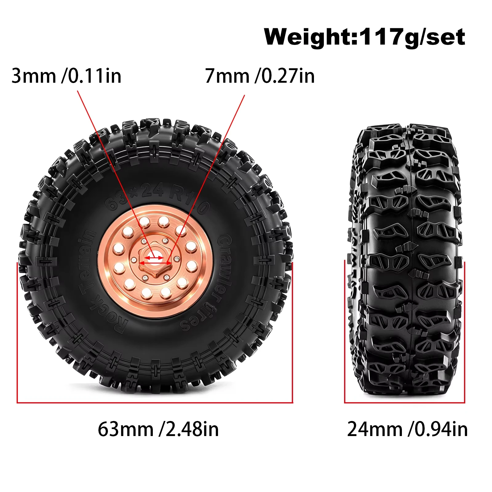 4pcs 1.0 Inch Beadlock Wheel Rim And Crawler Tyres Set for 1/18 Traxxas TRX4M Ascent-18 1/24 Axial SCX24 AX24 FMS FCX24 RC Crawl