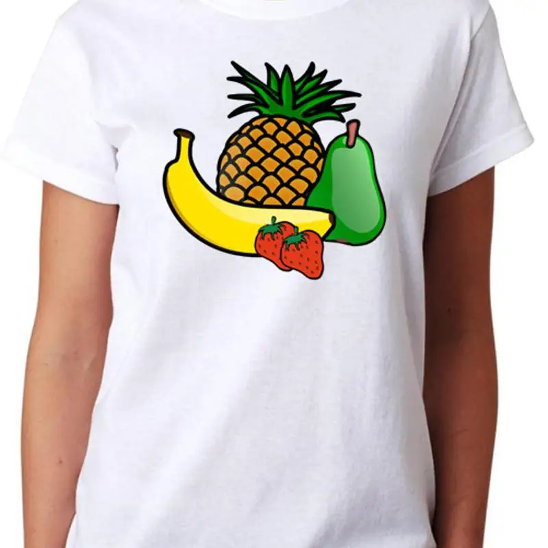 

Fruit T Shirt Strawberry Banana Pineapple Pears Ladies Top