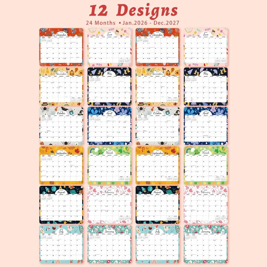 2026 Magnetic Calendar for Refrigerator 24 Month 13 x 11.4 Ih from January 2026 to December 2027 Fridge Wall Monthly Magnet Cal