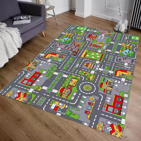 Car Play Mat for Boys and Girls Highway City Traffic-Themed Rugs for Kids Toy Cars Kids Rugs for Playroom Non-Slip Kids Play Rug
