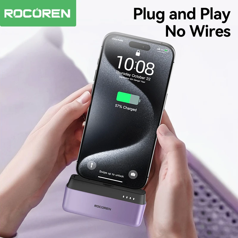 Rocoren Mini 4500mAh Power Bank With USB Type C Plug Powerbank Stand For iPhone 15 Pro Max Xiaomi Mi Portable External Battery