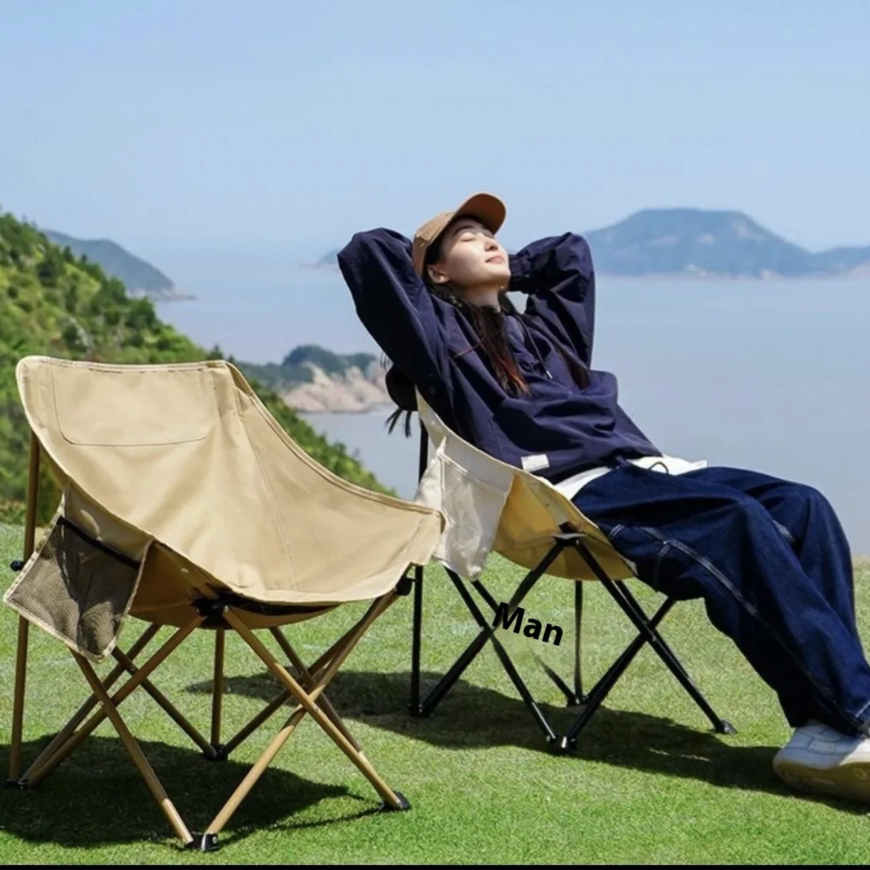 

New Moon Sketching Portable Outdoor Folding Chair Modern Design Easy Carry Metal Leisure Furniture for Picnics Camping