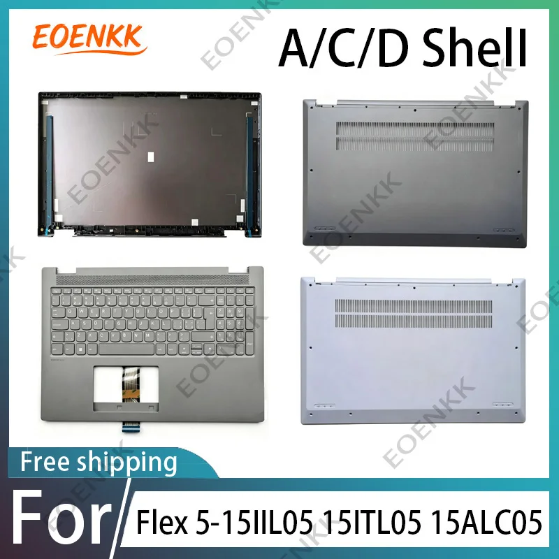 For Lenovo Flex 5-15IIL05 15ITL05 15ALC05 Laptop Full Housing Set, Back Cover Top Shell Palmrest Bottom Case Replacement