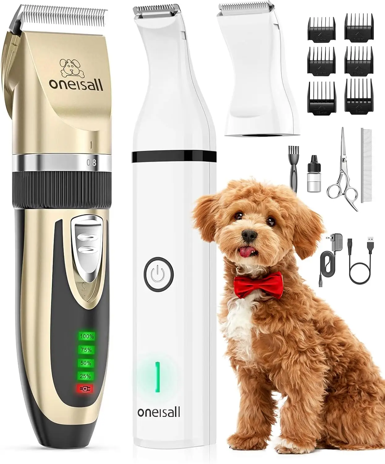 

2-in-1 Cordless Dog Clippers & Paw Trimmer Kit, Low Noise for Grooming Small to Large Pets