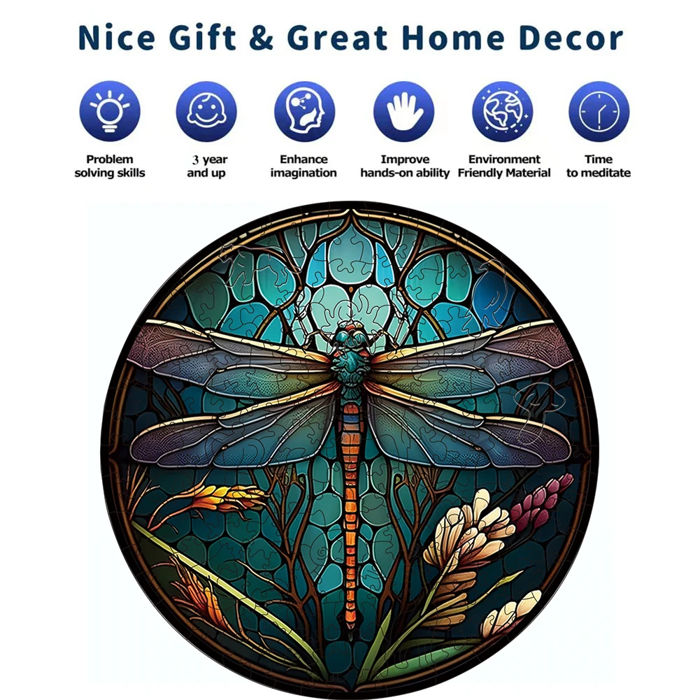 Dragonfly Animal Wood Puzzle DIY Crafts Jigsaw Educational Gift For Kids Brain Trainer Interactive Game For Family Wooden Puzzle