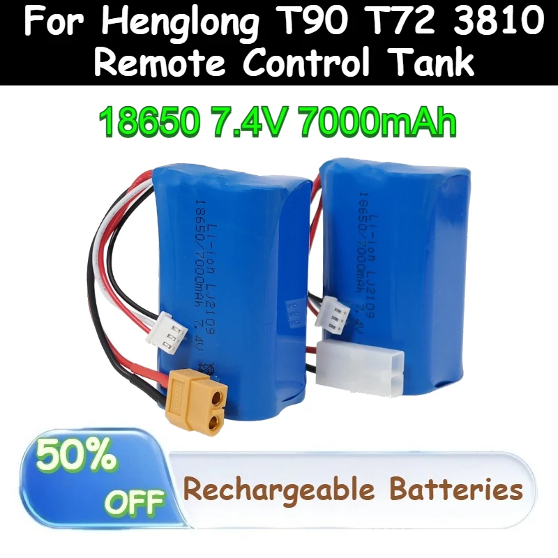 

18650 7.4V Li-Ion Battery 7000mAh Large Capacity for Henglong T90 T72 3810 Remote Control Tank Toy Rechargeable Batteries
