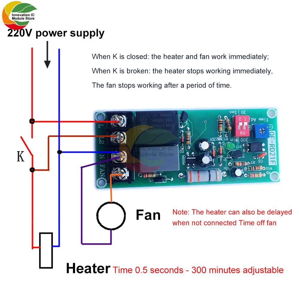 AC100V-220V Adjustable Timer Control Relay Module Turn Off Delay Switch Board For Exhaust Fan Delayed Fan Shutdown Relay Module