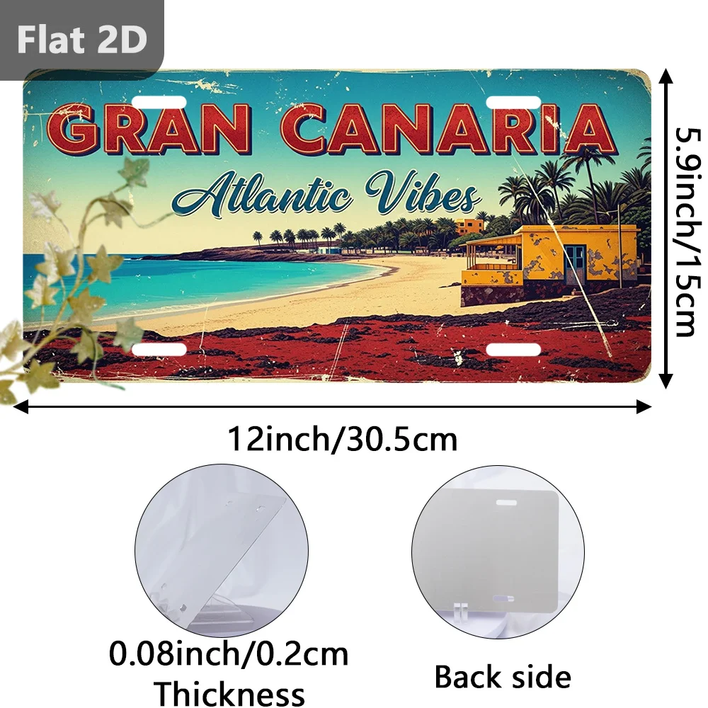 2D Flat, 2D Flat - A Vintage Sign Featuring GRAN CANARIA ATLANTIC VIBES, Perfect As a Travel Souvenir, Holiday Gift, Seasonal De