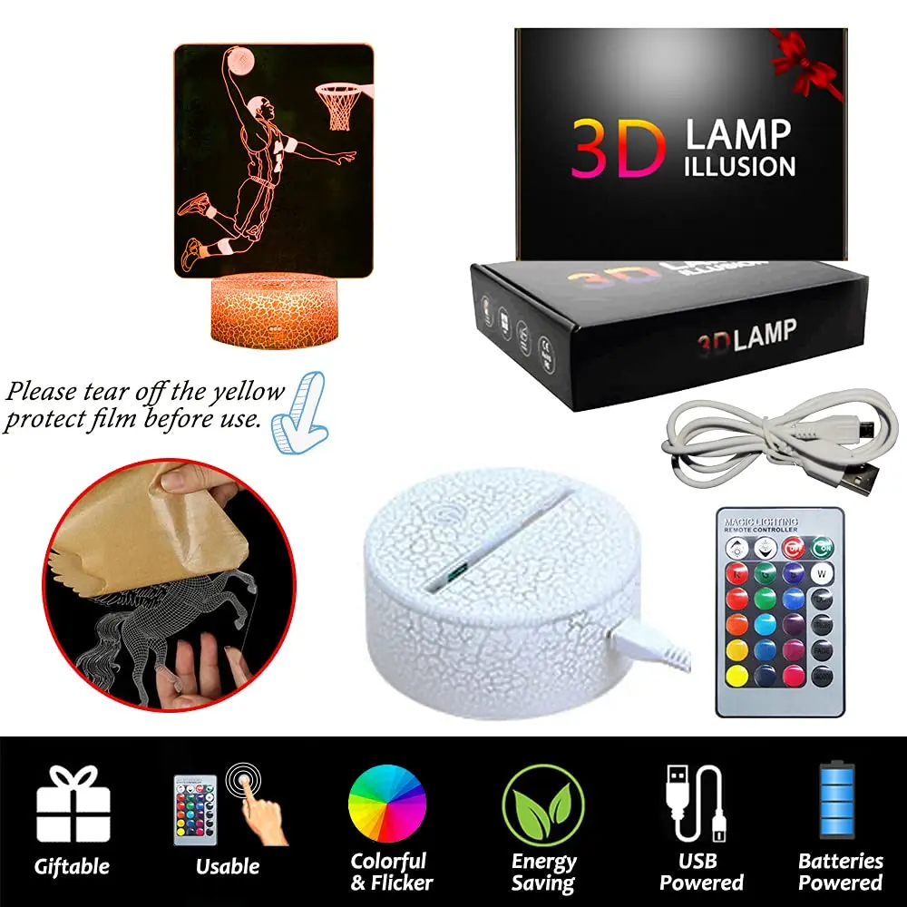 Lámpara 3D de baloncesto Slam Dunk, luces de noche LED USB acrílicas, letrero de neón, decoraciones navideñas para el hogar, dormitorio, regalos de