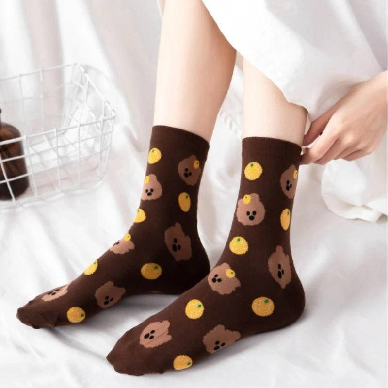5 pairs of cute plush cartoon socks with women's midsole cotton socks spring autumn simple comfortable casual socks
