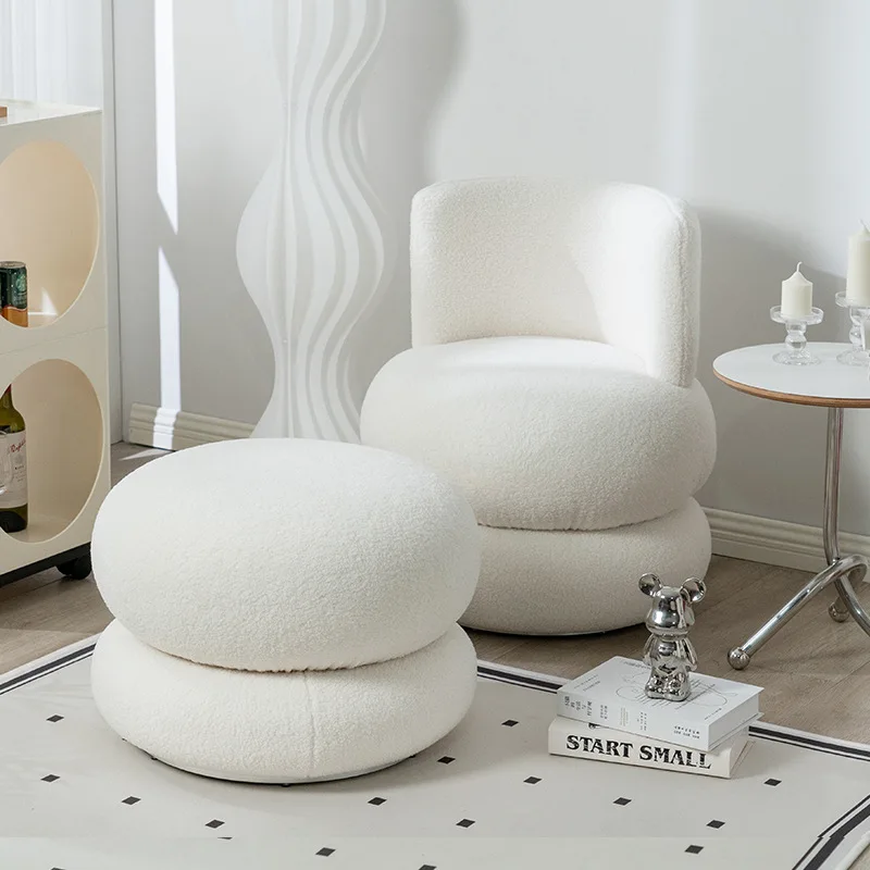Nordic round lamb wool fabric sofa chair French cream single casual dressing chair Italian medieval shoe changing stool