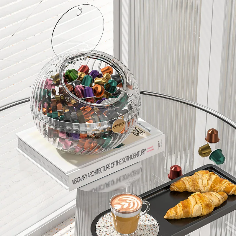 Transparent Spherical Coffee Capsules Storage Box Large Desktop Open With Capacity Decoration Lid Jar Organizer Candy Snack