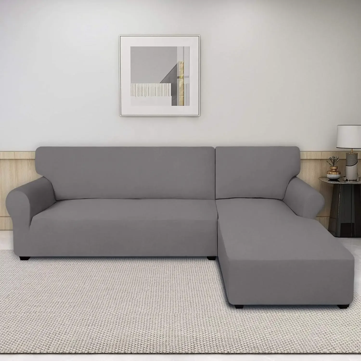 Stretch Sectional Couch Covers - 2 pcs Spandex Non Slip Sofa Covers with Elastic Bottom for L Shape Sectional Sofa