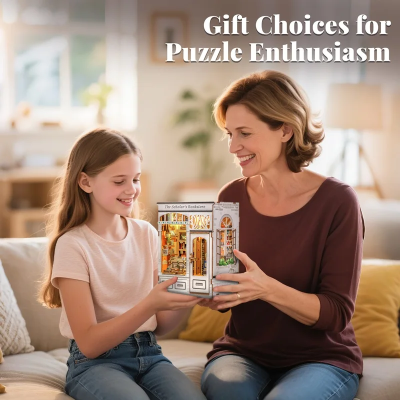 مجموعة مكتبة Cutebee المصغرة - بيت الدمى الخشبي ثلاثي الأبعاد مع أثاث مفصل وإضاءة دافئة، مشروع مريح يمكنك صنعه بنفسك للمراهقين