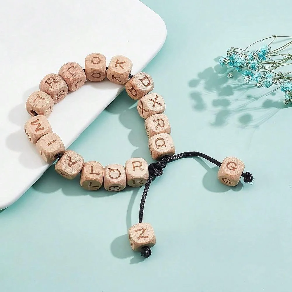 

200Pcs Beech Wooden Letter Beads 10mm 12mm Natural Wood Alphabet Beads For Bracelet Necklace Jewelry Making