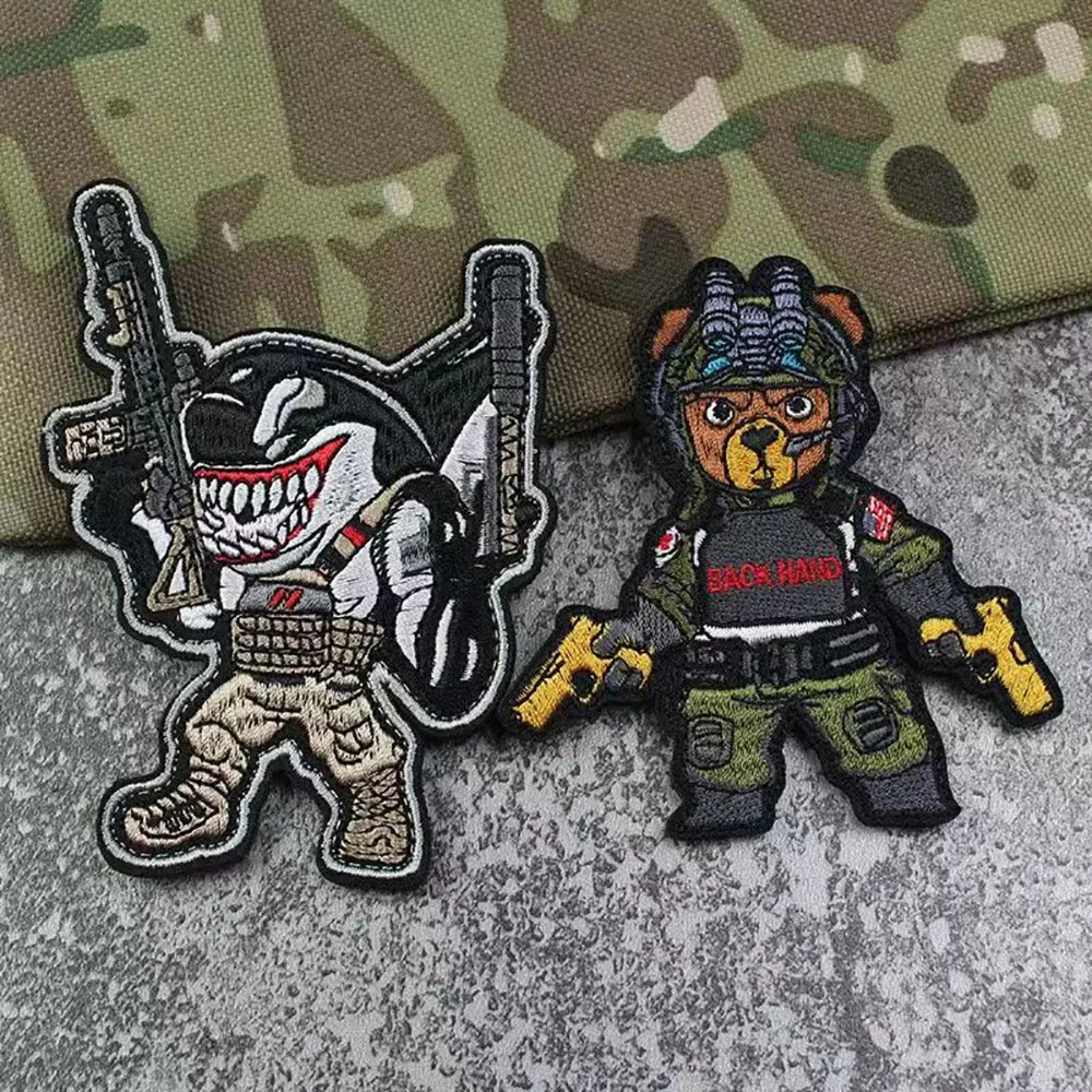 Tactische Beer Patch Militaire Moreel Shark Warrior Geborduurde Leger Patches Patches Op Kleding Rugzak Applique Klittenband Badges