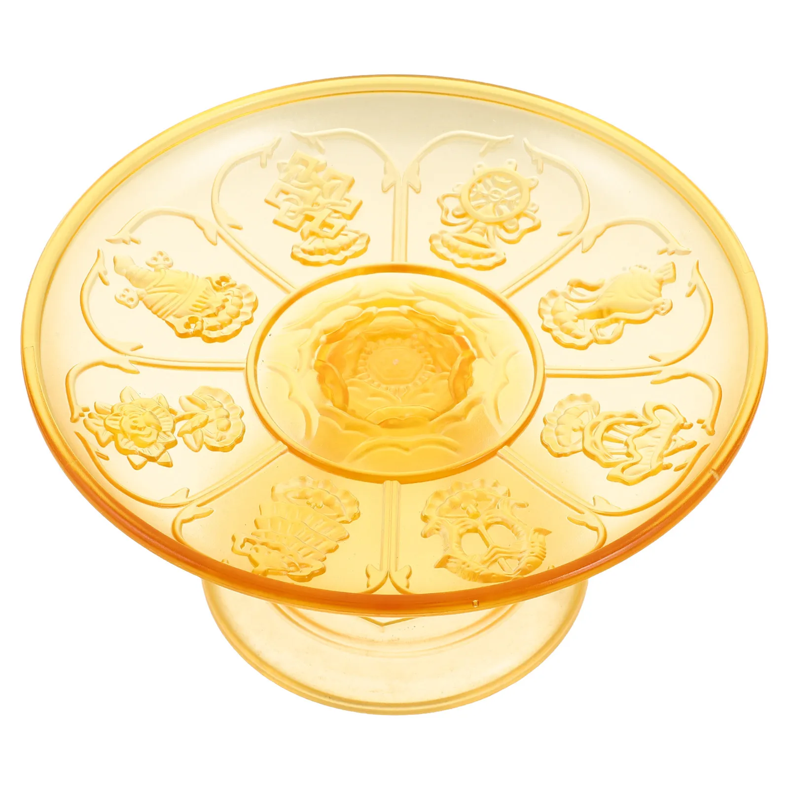 Buddhist Offering Tray Lotus Design Pedestal Household Altar Fruit Plate Temple Worship Prayer Room Ritual Decor Golden Embossed