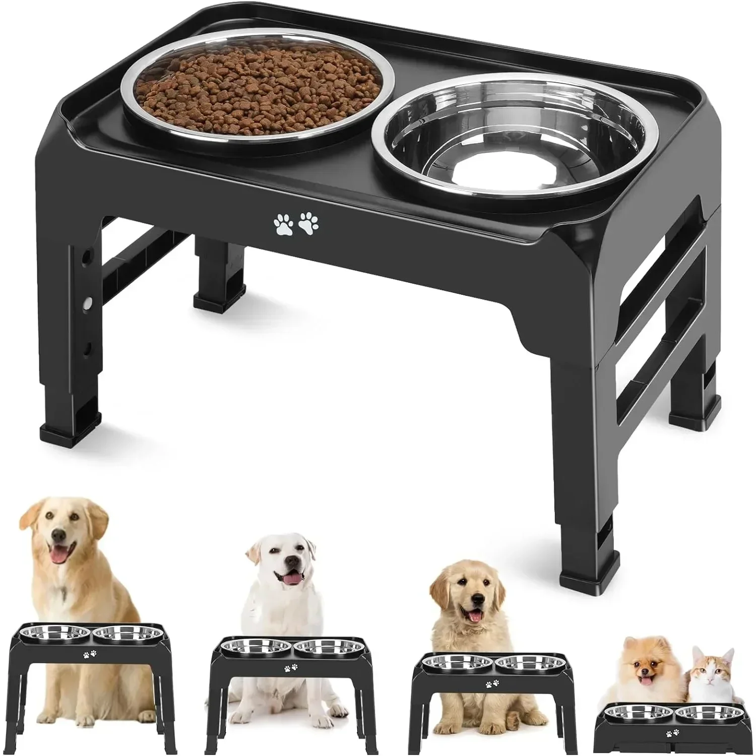 Elevated Adjustable Raised Dog Bowl Stand with 2 Stainless Steel Dog Food Bowl Dog Bowl Non-Slip Dog Feeder for Large Medium Dog