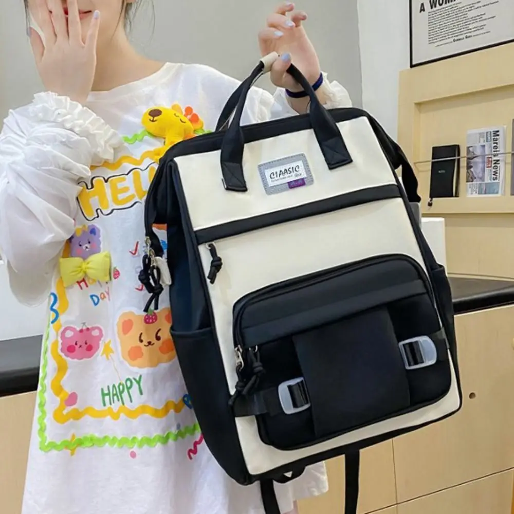 حقيبة ظهر ذات سعة كبيرة قابلة للتعديل على الطراز الكوري مضادة للرذاذ المائية كاجوال من النايلون Daypack حقيبة مدرسية ناعمة بألوان متباينة للنساء #5