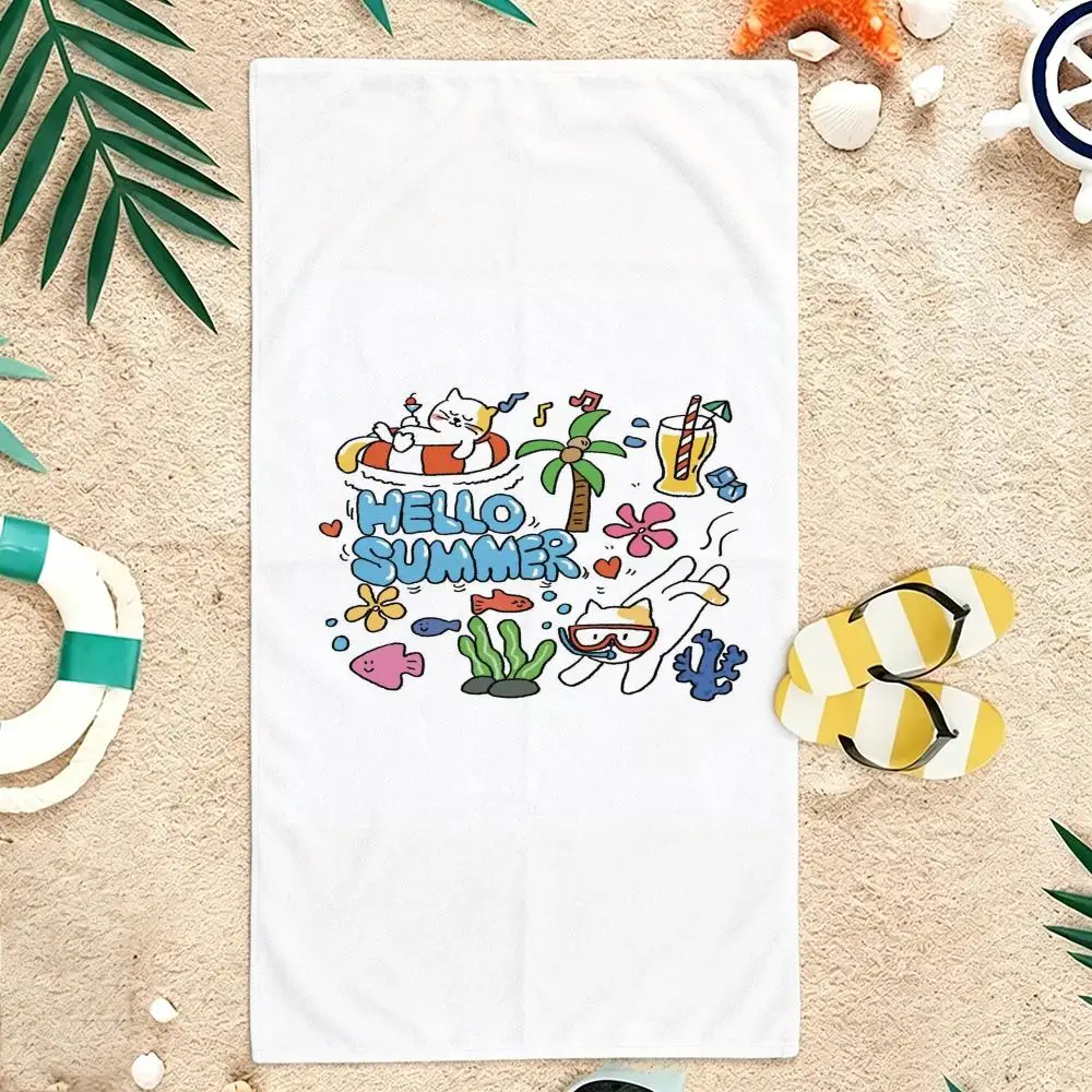 Minimal Cute Doodle Cat Summer Holiday Towel Microfiber soft Beach Towel for Travel Fitness Sauna Bathing Camping