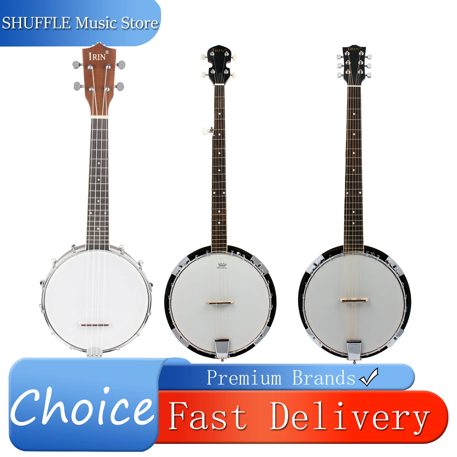 

IRIN 4/5/6 Strings Banjo Wooden Plucked Musical Instrument Guitar Banjo Professional Banjo Beginner Practice Set