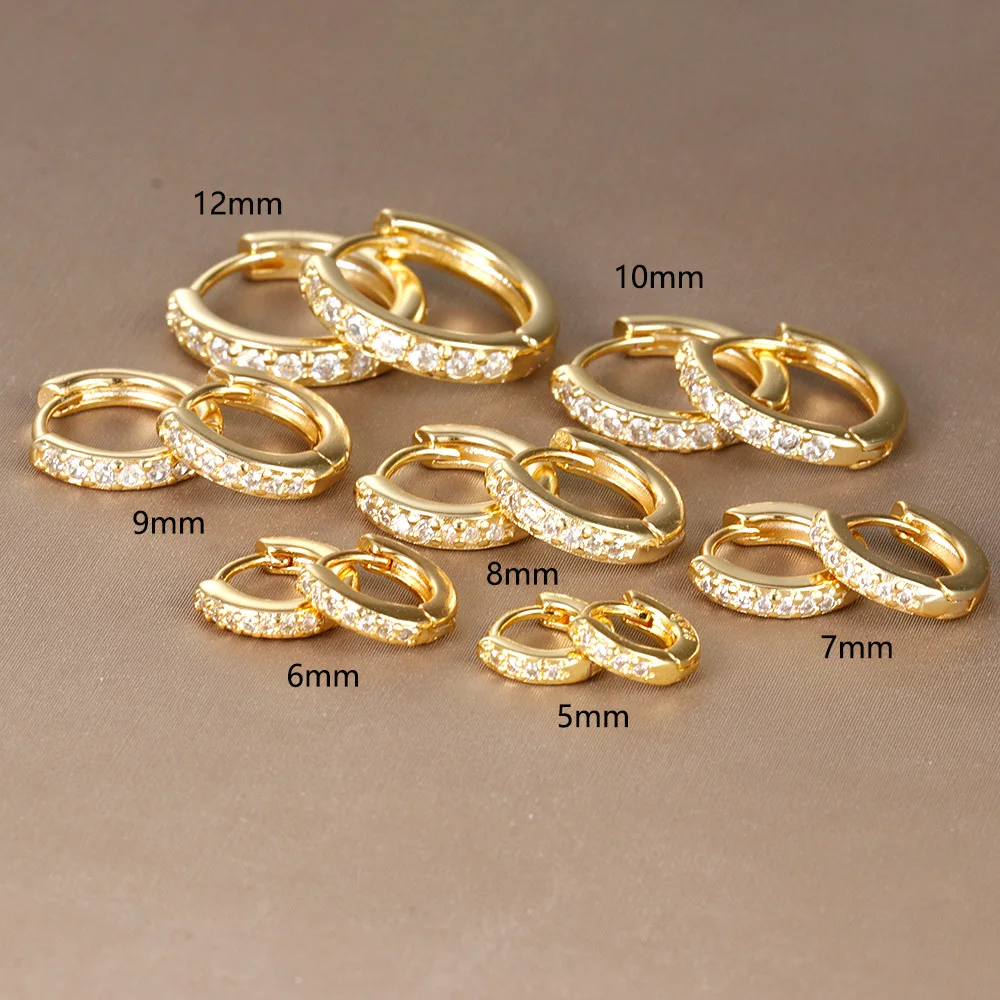 Micro Inlaid Colored Zircon 5/6/7/8/9/10/12MM Round 18K Gold Plated Hoop Earrings For Women Cute Fashion Jewelry Accessories