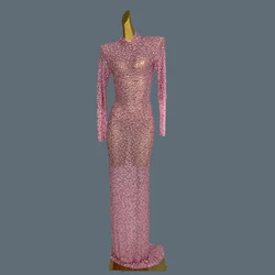 Elegant Pink Crystal Dress Birthday Celebration Dress Bride Diamond Long Prom Gowns Mother Formal Grand Party Dress Gesebei