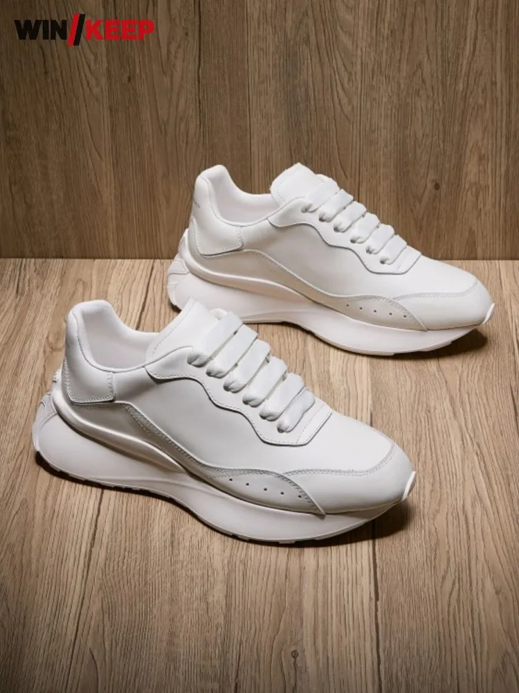 

Мужские удобные кроссовки из натуральной кожи на шнуровке с круглым носком, мужские кроссовки для спортзала и фитнеса, уличные кроссовки для бега, кроссовки