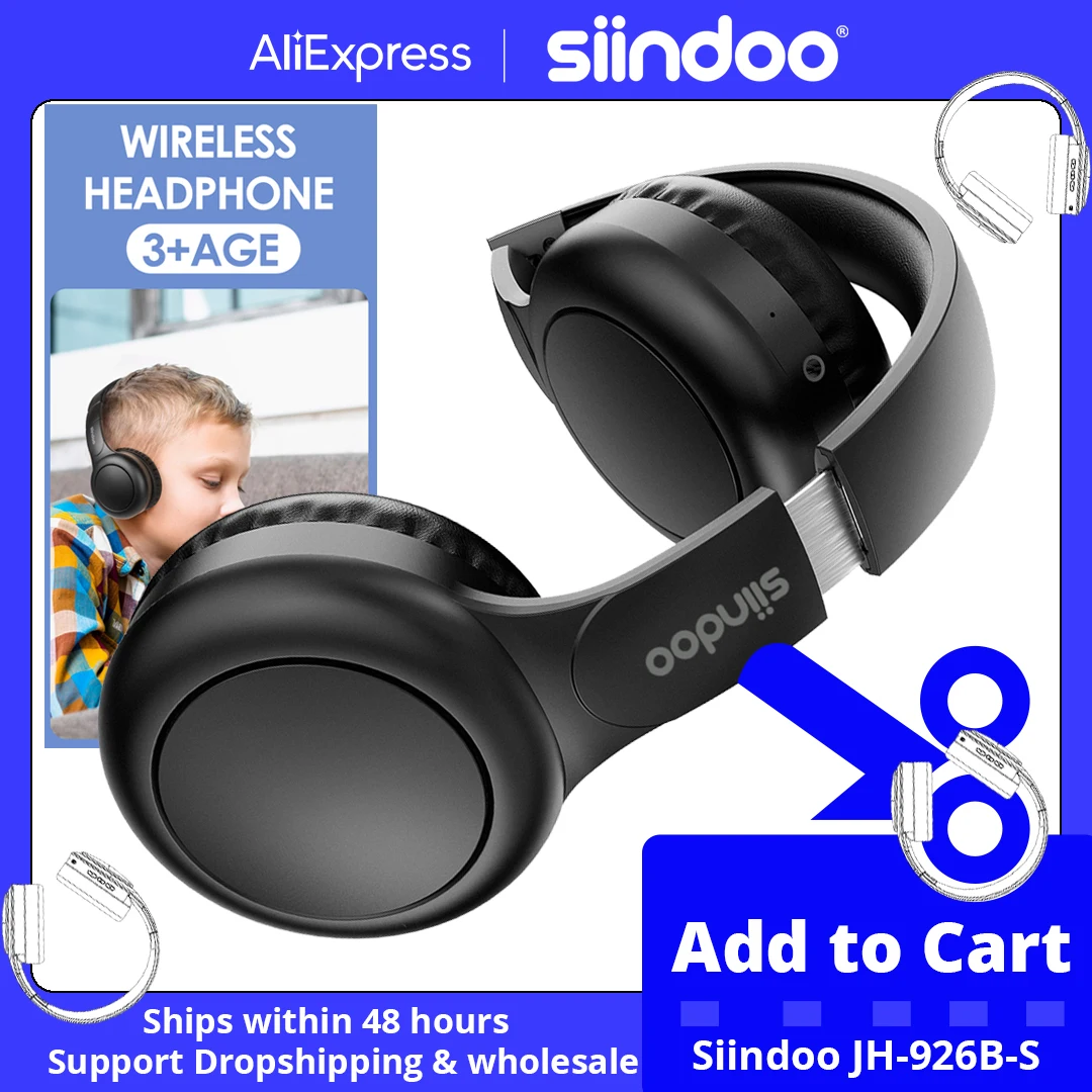 Siindoo Wireless Bluetooth Headphones Kids Foldable Stereo Earphone Super Bass Noise Reduction Headset JH-926B With Mic For Ipad