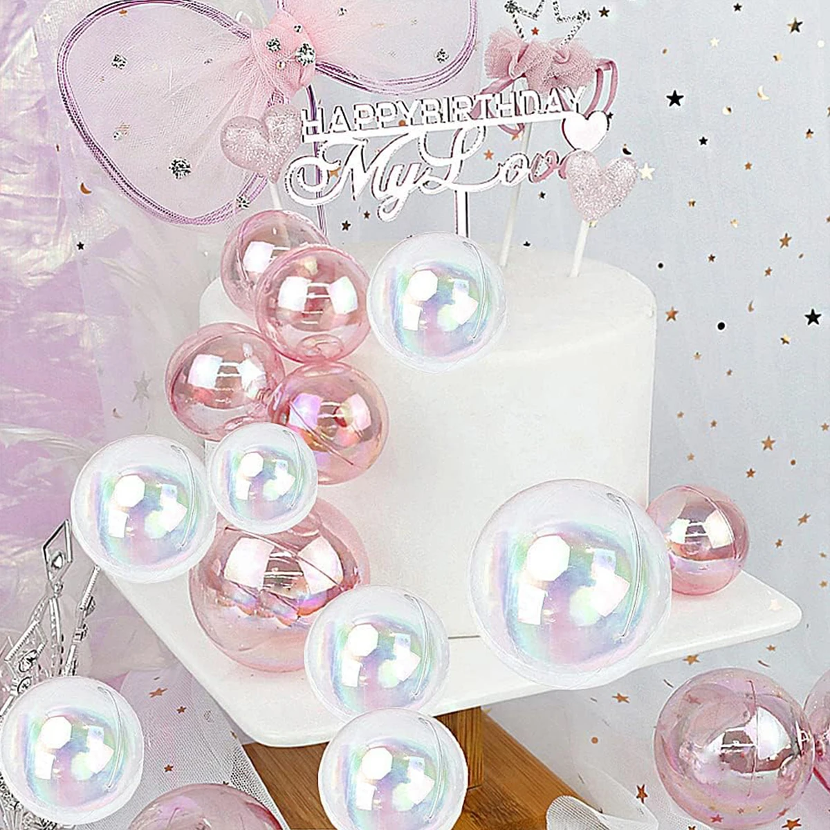 16PCS Bubble Balls Cupcake Cake Insert Topper Set für Hochzeitstag Muttertag Geburtstag Party Dekoration Lieferungen