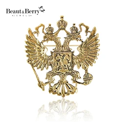 Beaut&Berry Trendy Double Headed Eagle Brooches Russian Patriotic Pins Office Party Casual Accessories Gifts