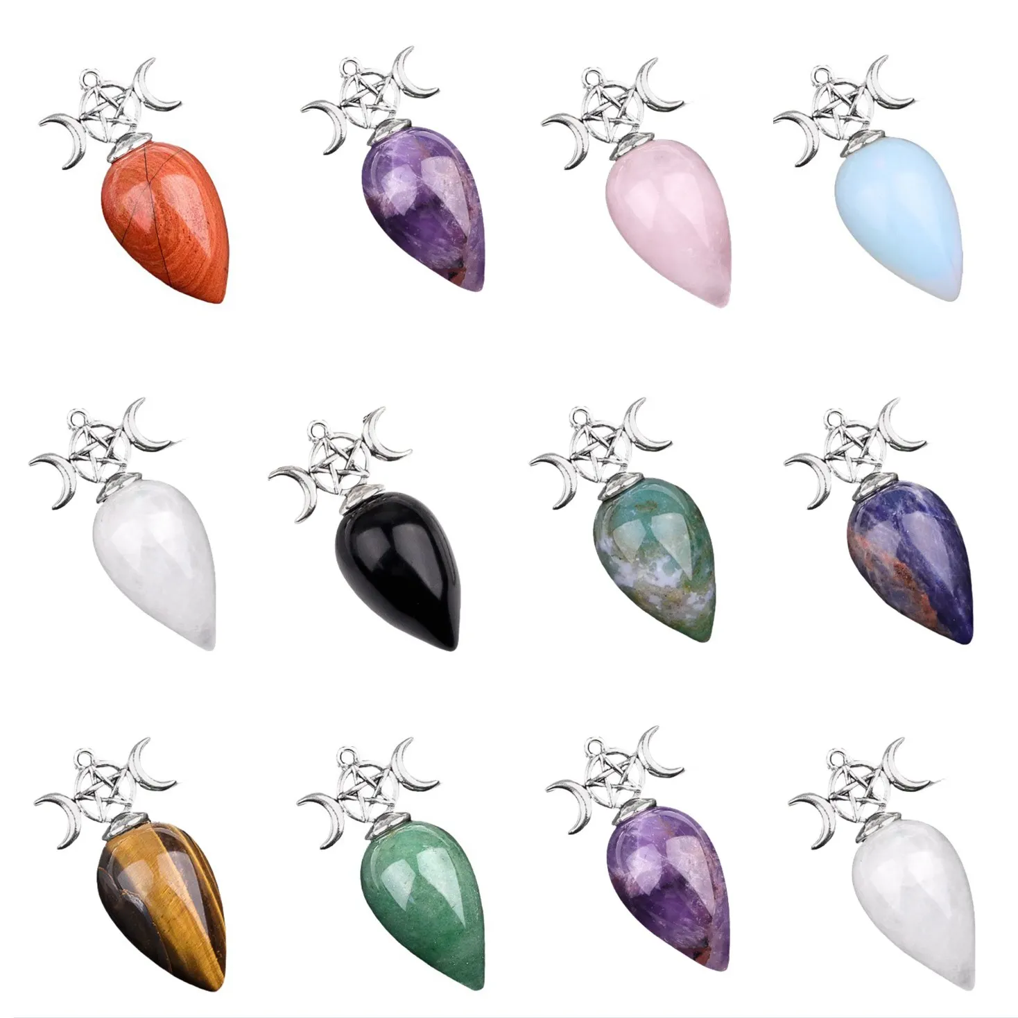 Wholesale Three Phase Month Water-drop Pendant Natural Crystals Gemstones Pendulum Hanging Ornaments