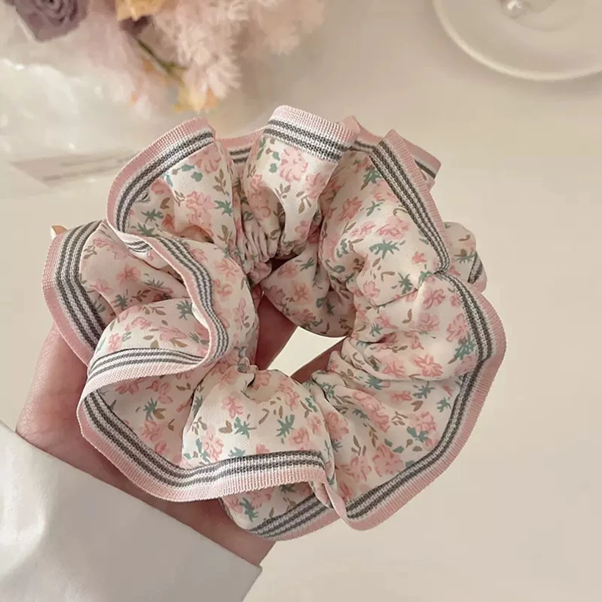 Oversized Gentle Sweet Women Floral Hair Ties Scrunchies Flower Hair Rope Ponytail Holder Rubber Band Hair Accessories