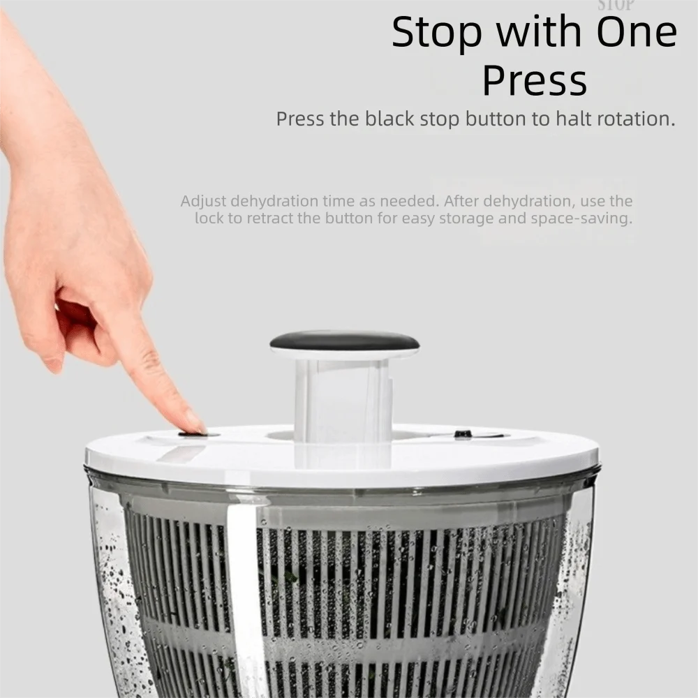 Large Capacity Vegetable Dehydrator Rotating Quick Drainage Salad Spinner Semi-automatic Vegetable Fruit Washer Meal Prep