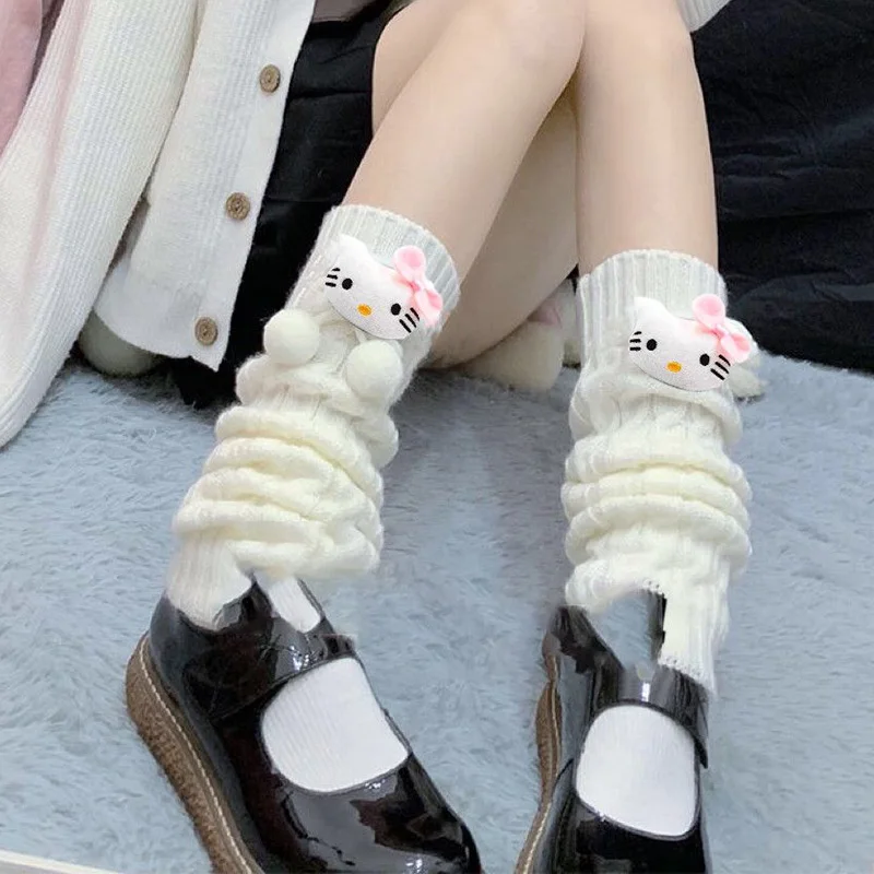 Süße Hallo Kitty Y2K Retro Socken Kawaii Strick Gewürz Mädchen Strumpf mit breiten Beinen lose Mittel rohr Legging Socken Cartoon Geschenke