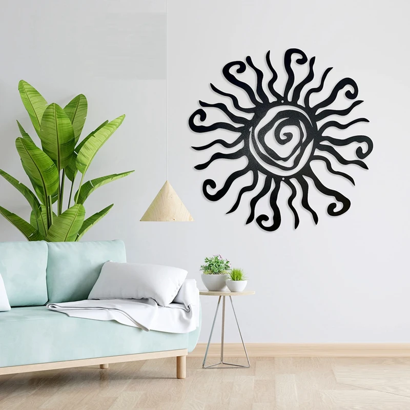 Wacky Sun Metal Wall Art Outdoor Decor - 11.8 Inches Rust Proof Wall Sculpture - Perfect For Garden Home Farmhouse Black