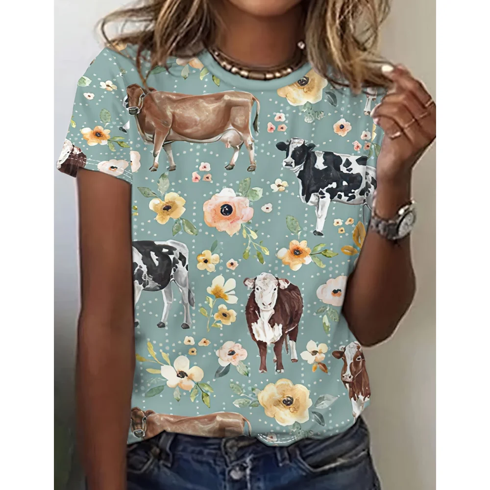 Harajuku Casual Short Sleeved Women's T-Shirts Characters Cute Animal Print T-Shirt Funny Top Oversized Female Clothing Summer