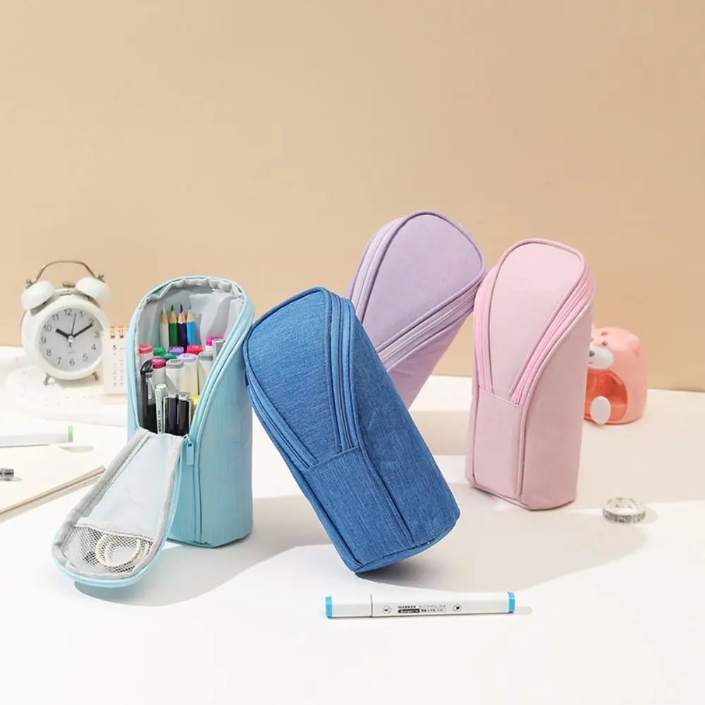 

Cosmetic Bag Standing Pencil Holder Large Capacity Zippered Pen Bag Multi-function Durable Stationery Storage Organizer Adults