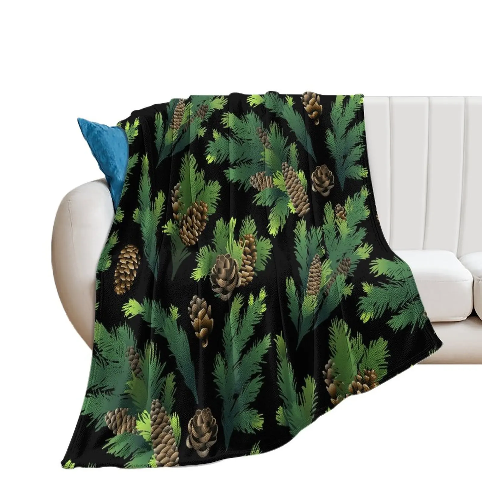 Pine tree branches and cones Throw Blanket Weighted Luxury Designer Quilt Furrys Blankets