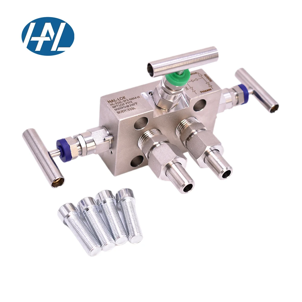 Collecteur à trois vannes à montage Direct avec Structure de commande de vanne à aiguille à bride haute pression pour Instrument haute pression à gaz