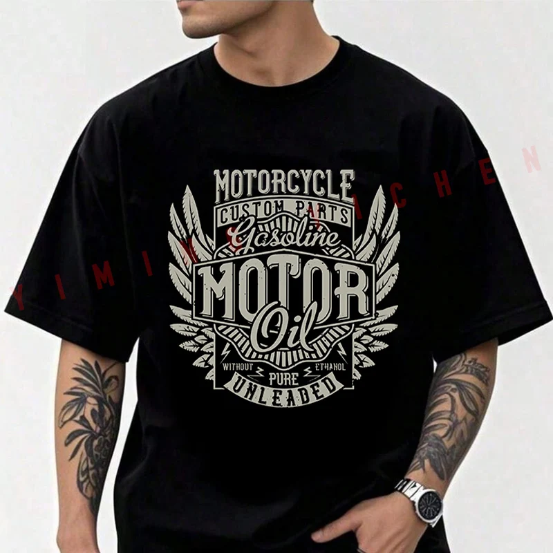 

Men's Moto Cotton T-Shirt Motorcycle Custom Parts Motor Oil Tshirt Adventure Casual O-Neck Top Tee