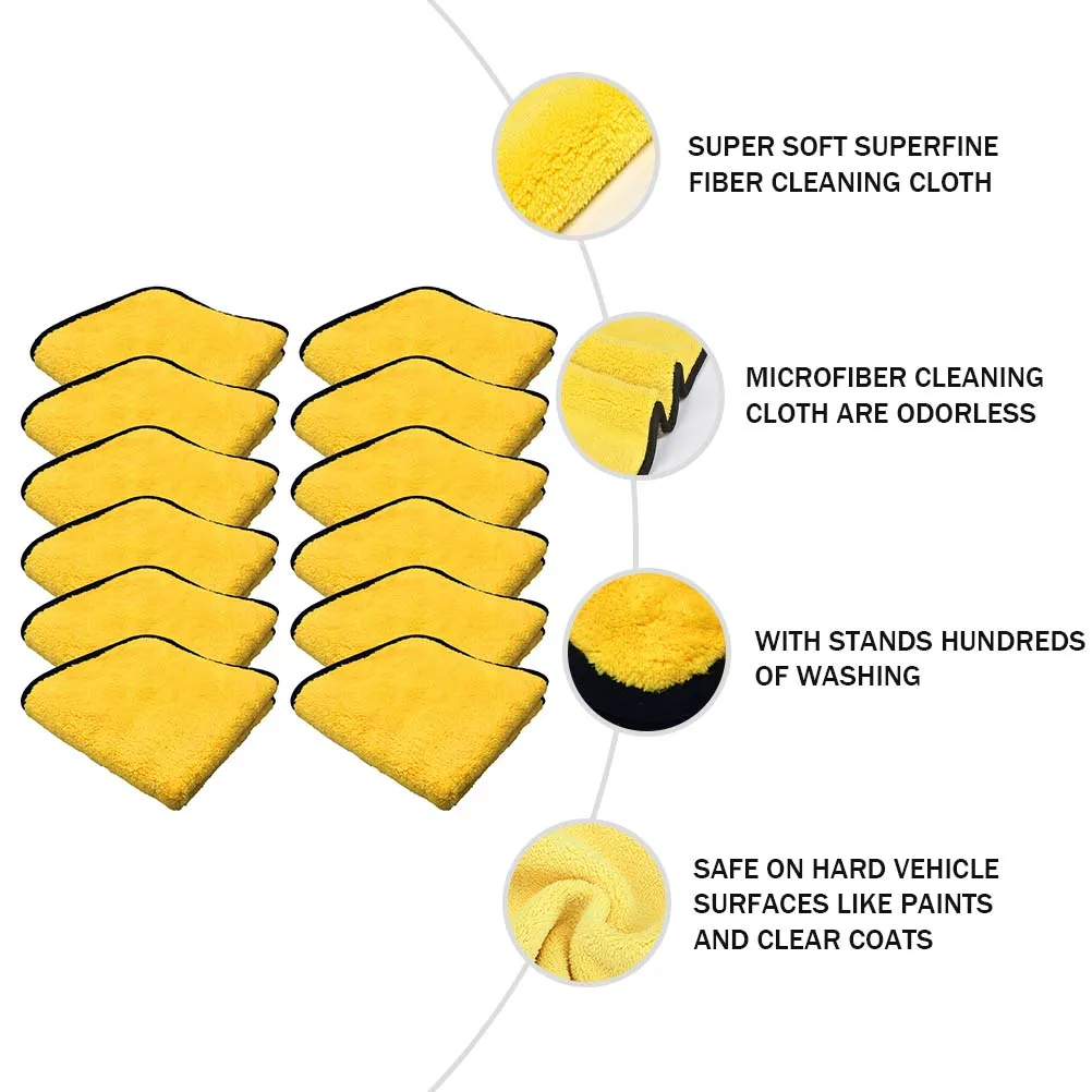 

12pcs Water Absorption Microfiber Cleaning Cloth Thickened Car Washing Towel For Vehicle Auto Drying Wiping Tool Household