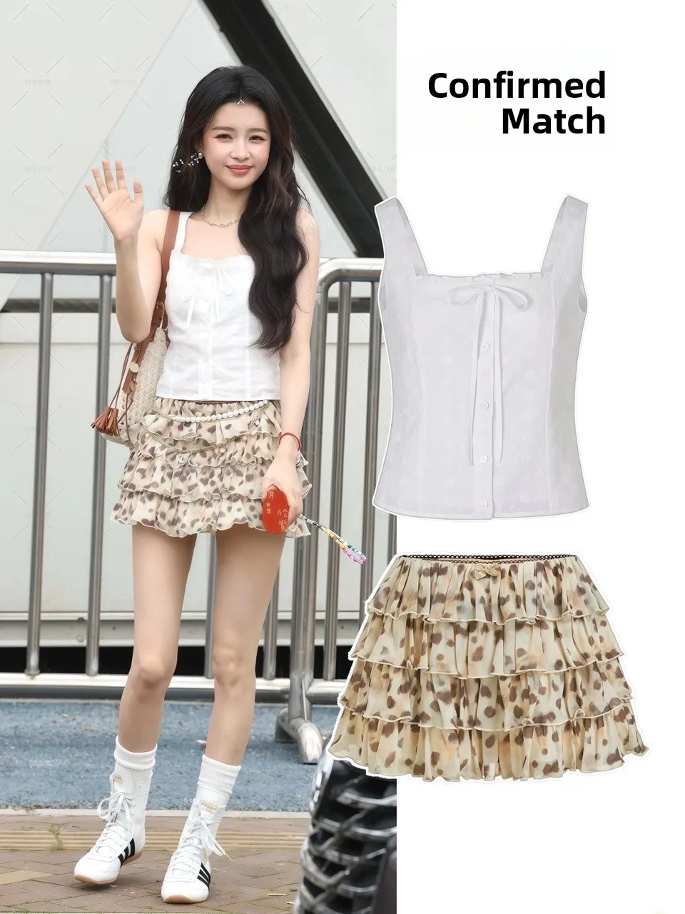 

Sweet Style White Knot Strap Vest Women Summer Outwear Slimming Two-Piece Set Top Women Breathable High Waist Shorts