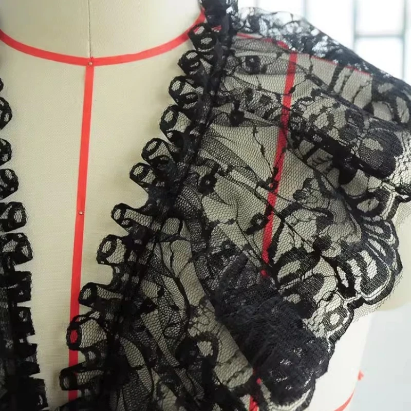 14cm wide high quality black jacquard fabric lace DIY banquet dress skirt sewing material Garment flared cuffs curtain brow trim