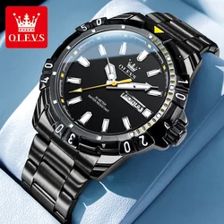 OLEVS New Luxury Stainless Steel Black Sports Quartz Watch for Men Waterproof Luminous Week Date Mens Watches Relogio Masculino