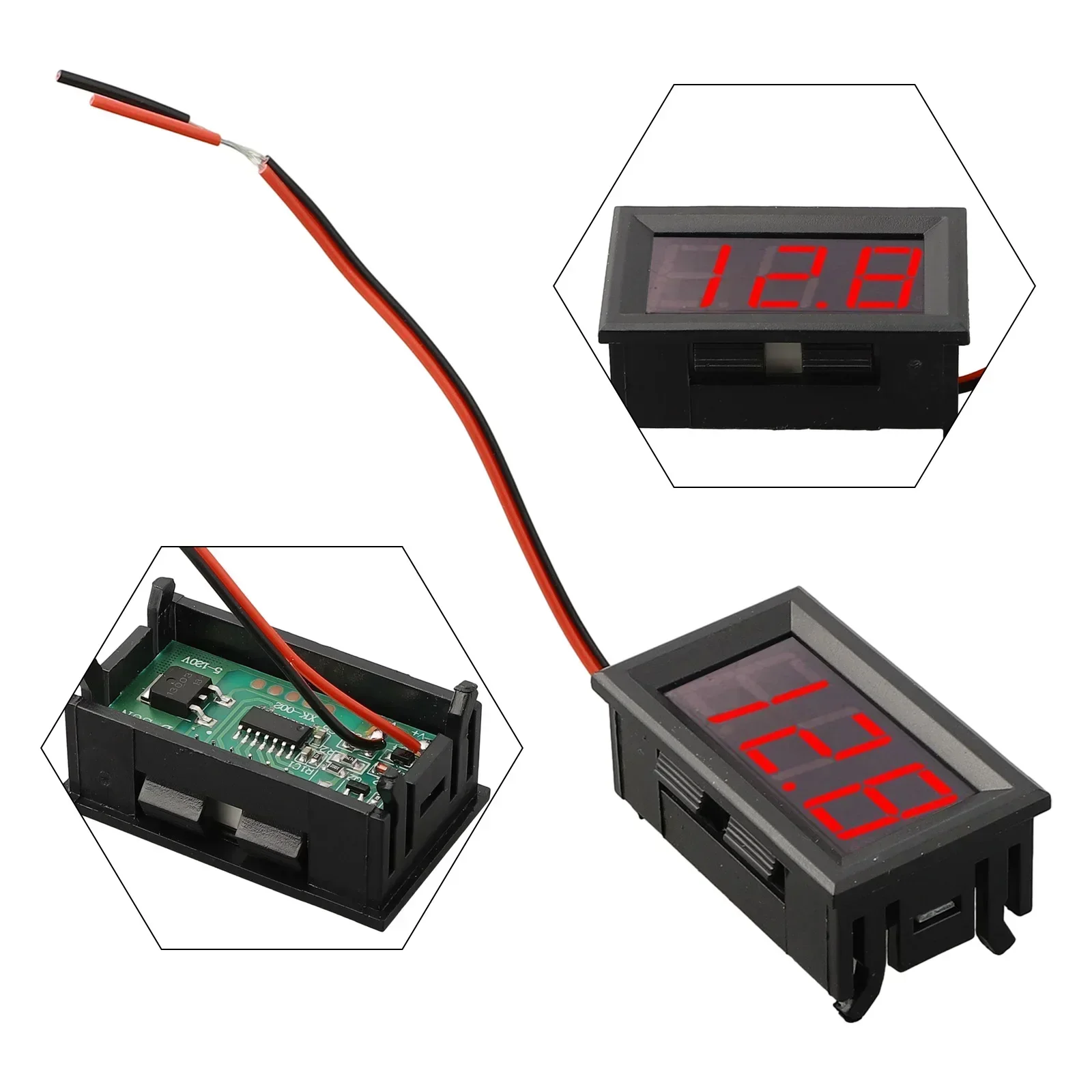 0.56 Cal woltomierzem LED 2-liniowy stół napięcie prądu stałego czerwony niebieski zielony DC 5-120V wyświetlacz cyfrowy miernik do motocykla