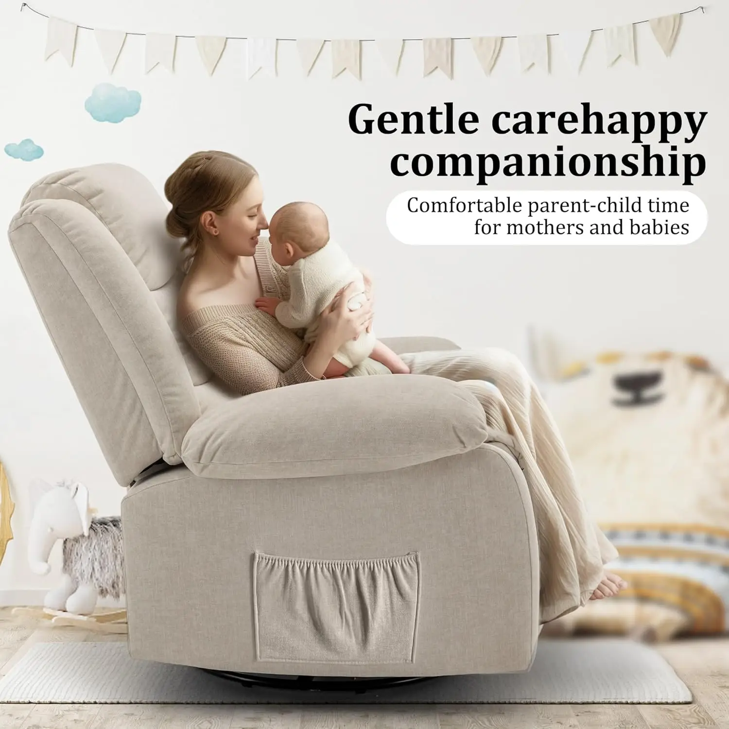 Recliner Chair, Wide Rocker Chair, Rocking Chair with Massage and Heat,360°Swivel Nursery Rocking Chairs, Oversized Recliner